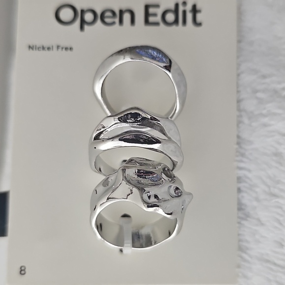 NWT Open Edit Set Of 3 Molten Rhodiun Rings Size 8 - Picture 7 of 8